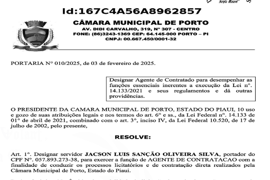 A Importância da Nomeação de um Agente de Contratação pela Câmara Municipal de Porto, Piauí